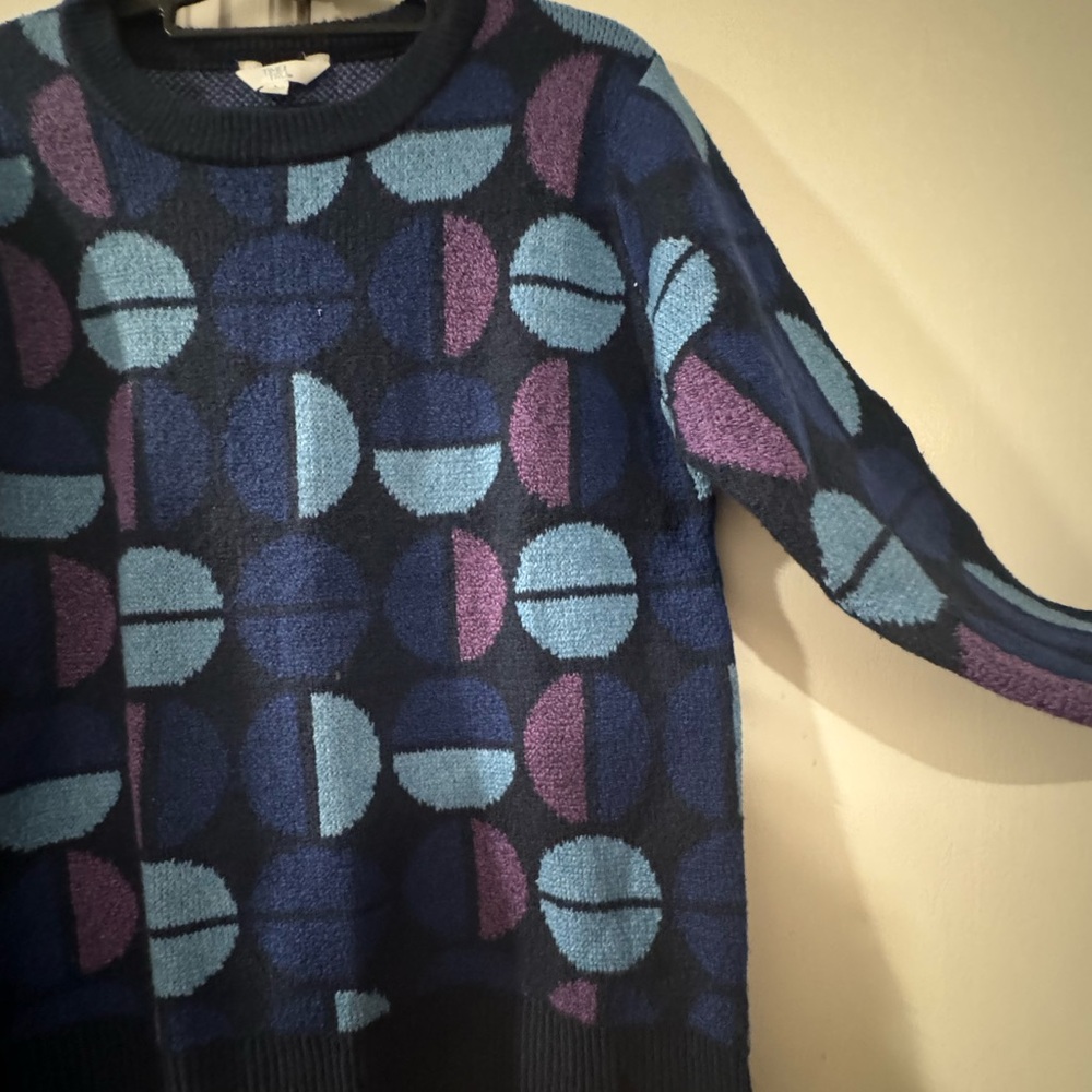 Purple and blue women’s sweater- abstract pattern - size L